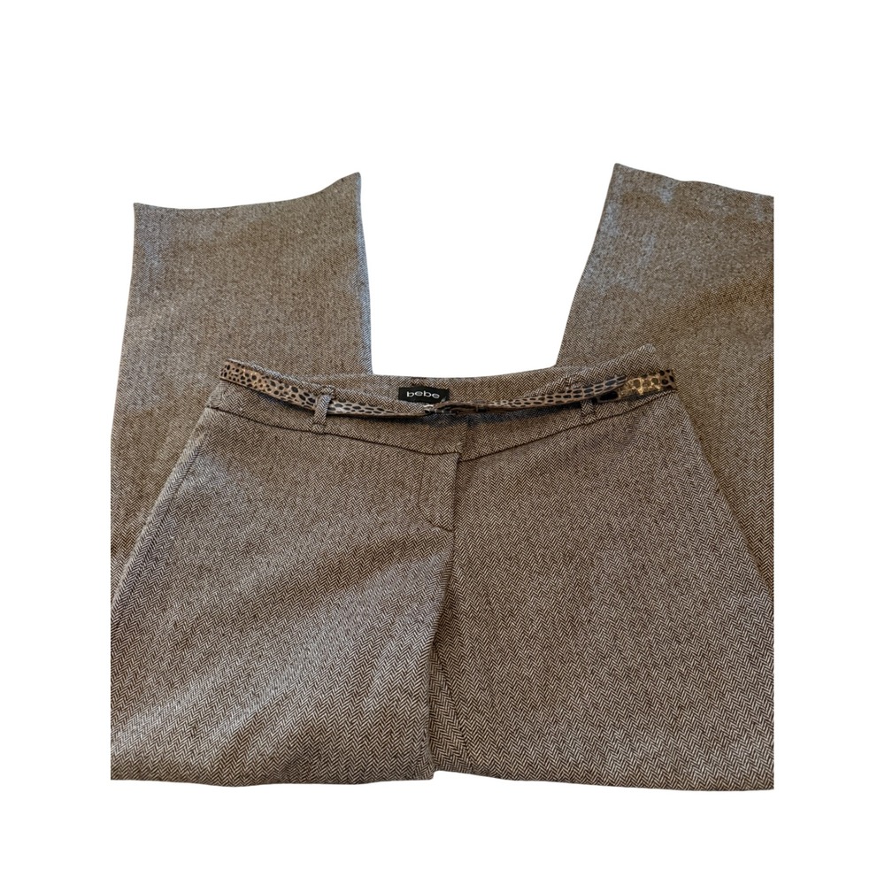 Bebe Vintage Y2K Low Rise Herringbone Wide Leg Pants Brown Wool Blend Size 10